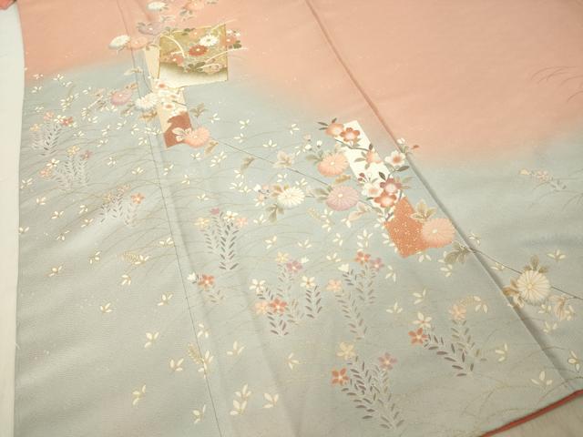 平和屋着物○訪問着 駒刺繍 絞り 草花文 金彩 正絹 逸品 AAAV7181zg SALE，