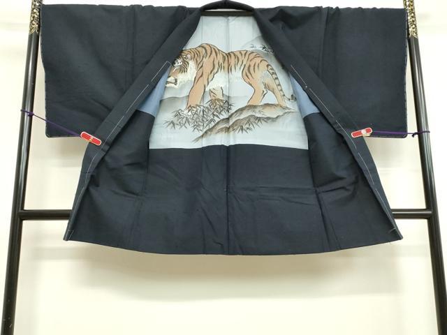 平和屋着物○男性 紬 アンサンブル 藍鉄色 正絹 逸品 DAAU0815tw