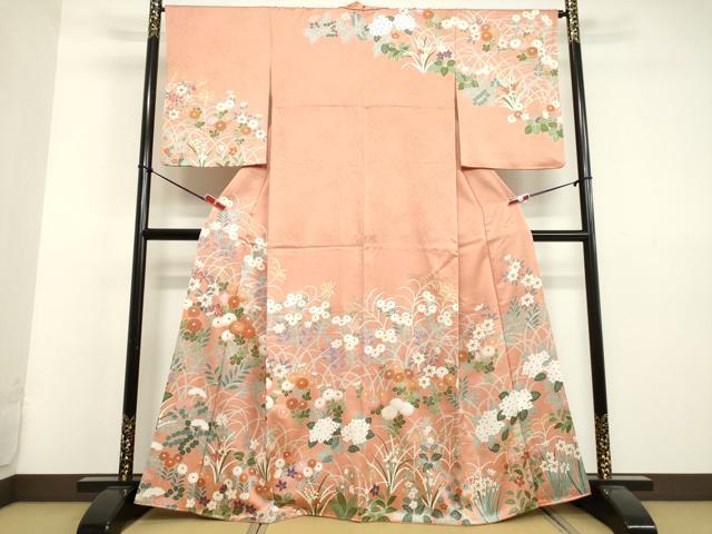 平和屋着物●訪問着　駒刺繍　草花文　金彩　正絹　逸品　DAAU0865tw
