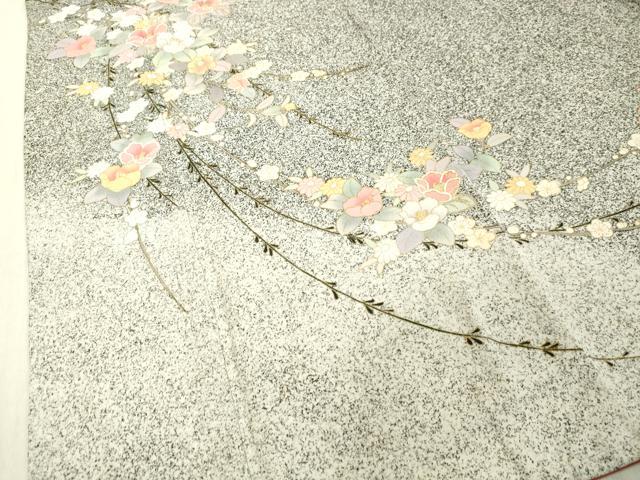 平和屋着物○訪問着 草花文 たたき染め 黒地 金彩 正絹 逸品 未使用