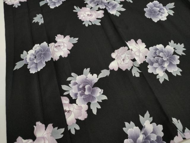 平和屋着物▽小紋 単衣 舞花文 黒地 洗える着物 DAAU2657ud