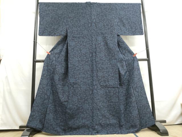 平和屋着物▽結城紬　単衣　更紗草花文　正絹　逸品　DAAU2667ud 平和屋着物▽結城紬 単衣 更紗草花文 正絹 逸品 DAAU2667ud