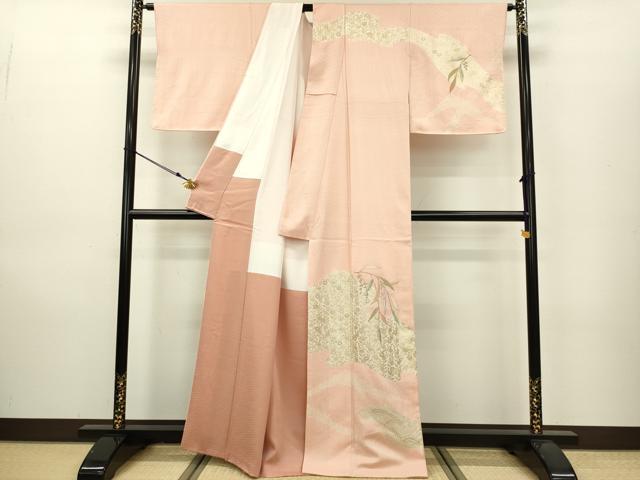 ［3145］［3925］訪問着 草花文 落款有 作家物 金彩 正絹 着物 袷 3145］［3925］訪問着 草花文 落款有 作家物 金彩 正絹 着物 袷
