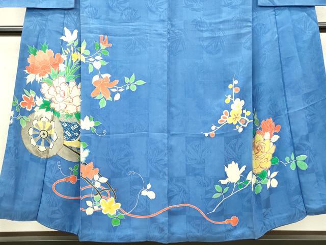 平和屋着物○アンティーク 大正ロマン 訪問着 駒刺繍 花車文 正絹 逸品