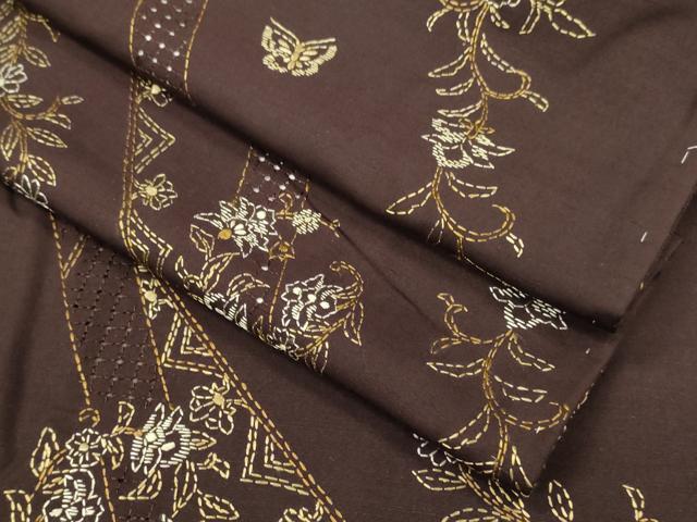 平和屋着物●中国三大刺繍　スワトウ刺繍　汕頭刺繍　小紋　刺子　更紗花鳥文　正絹　逸品　DAAU3953du