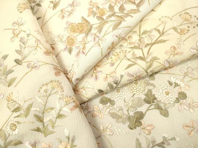 平和屋着物●訪問着　総刺繍　草花文　暈し染め　金糸　正絹　逸品　DAAU3957du