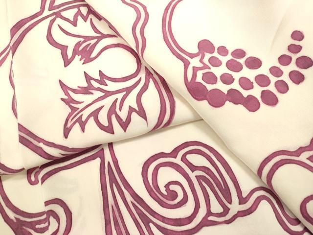 平和屋着物●上質な小紋　手描き　葡萄蔦の葉文　正絹　逸品　DAAU3967du