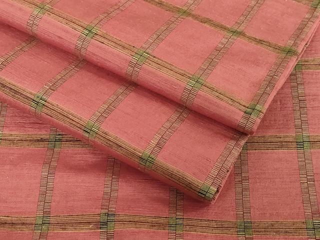 平和屋着物▽上質な紬　単衣　格子　正絹　逸品　DAAU3980du