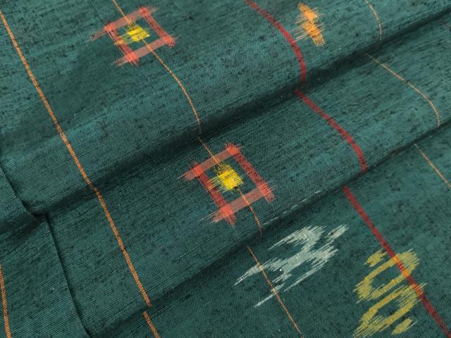 平和屋着物▽上質な紬　単衣　琉球絣文様　正絹　逸品　DAAU3987du