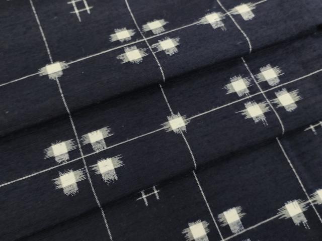 平和屋着物▽上質な紬　単衣　格子　正絹　逸品　DAAU3996du