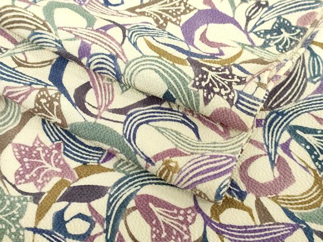 平和屋着物▽上質な小紋　単衣　型染　草花文　鬼しぼ縮緬　正絹　逸品　DAAU3997du