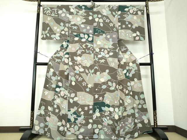 平和屋着物●上質な小紋　草花文　鬼しぼ縮緬　正絹　逸品　DAAU5020ps