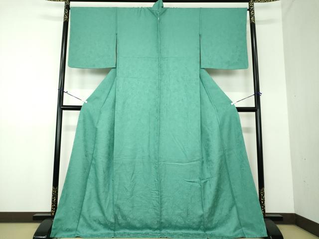 平和屋着物●上質な色無地　菊地紋　青緑色　ロング丈　正絹　逸品　未使用　DAAU5037ps