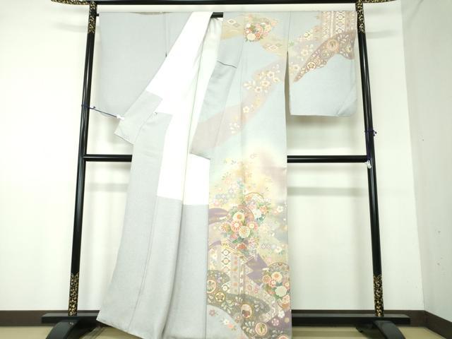 平和屋着物○訪問着 駒刺繍 吉祥花文 暈し染め 金彩 正絹