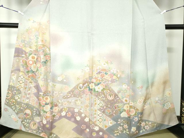 平和屋着物○訪問着 駒刺繍 吉祥花文 暈し染め 金彩 正絹