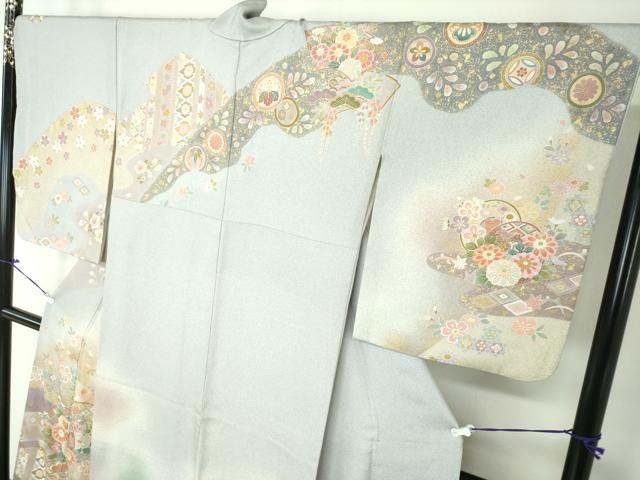 平和屋着物○訪問着 駒刺繍 吉祥花文 暈し染め 金彩 正絹