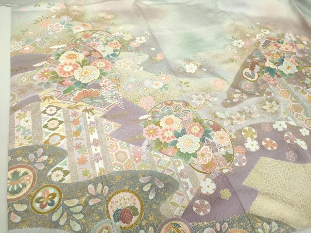 平和屋着物○訪問着 総刺繍 パッチワーク 花兎 金糸 正絹 逸品 DAAS3771ps