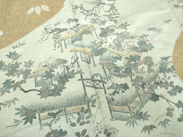 平和屋着物○本場染大島紬 訪問着 絞り 道長風景花文 正絹 逸品