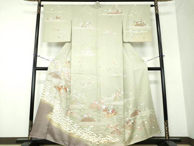 平和屋着物●訪問着　駒刺繍　花筏　浜松風景　暈し染め　金彩　正絹　逸品　DAAU5058ps