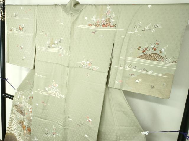 平和屋着物●訪問着　駒刺繍　浜松風景花文　正絹　逸品　未使用　CAAU1788yc 平和屋着物○訪問着 駒刺繍 浜松風景花文 正絹 逸品 未使用