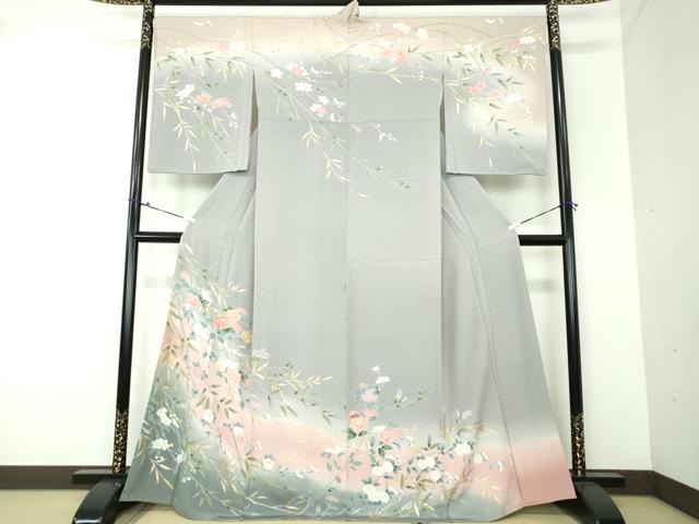 平和屋着物●訪問着　枝垂れ花　暈し染め　金彩　正絹　逸品　DAAU5063ps