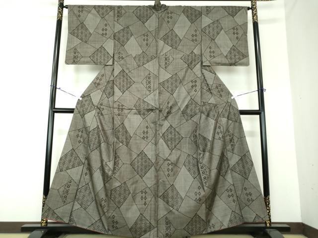 平和屋着物○本場大島紬 7マルキ 切嵌麻の葉文様 正絹 逸品