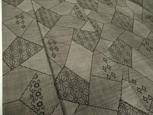 平和屋着物○本場大島紬 7マルキ 切嵌麻の葉吉祥文 反端付き