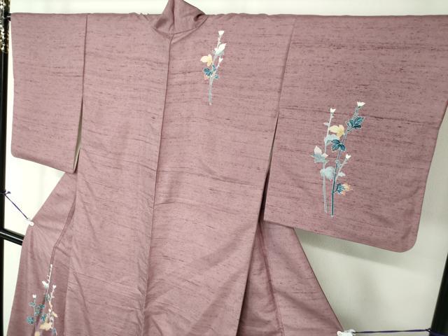 平和屋着物○訪問着 紬地 友禅 草葉文 正絹 逸品 DAAU5095ps