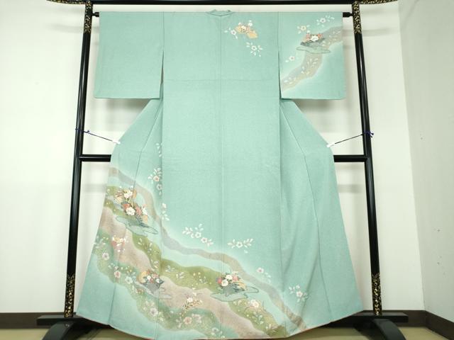 平和屋着物●訪問着　絞り　道長舞扇花文　暈し染め　金彩　正絹　逸品　DAAU5104ps