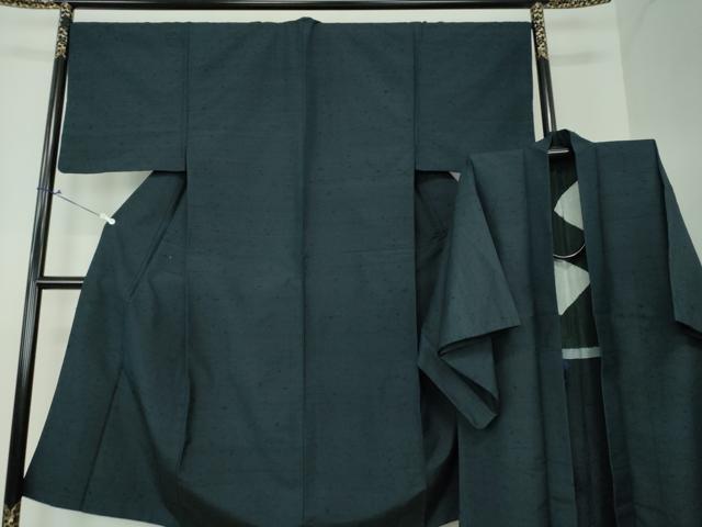 平和屋着物●男性　髭紬　アンサンブル　長羽織　濃紺地　正絹　逸品　DAAU5118ps