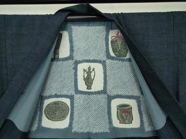 平和屋着物○男性 本場結城紬 重要無形文化財 アンサンブル 120亀甲 総詰め 