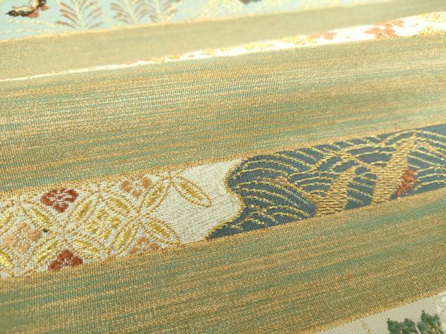 平和屋着物●西陣　河村織物　河村つづれ　太鼓柄袋帯　明日香摺箔綴　琳派　舞蝶飛鶴花間道　金糸　正絹　逸品　DAAU5148ps 平和屋着物○西陣 河村織物 河村つづれ 太鼓柄袋帯 明日香摺箔綴