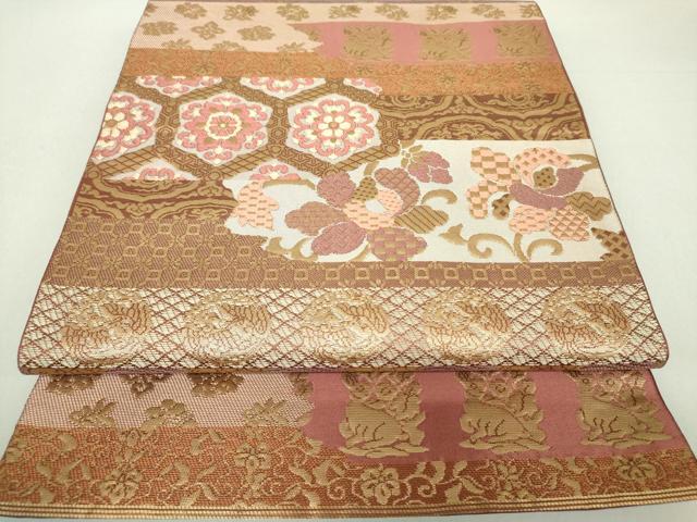平和屋着物●西陣　川島織物　六通柄　本袋帯　名物裂　更紗花文　荒磯　花兎　正絹　逸品　DAAU5155ps