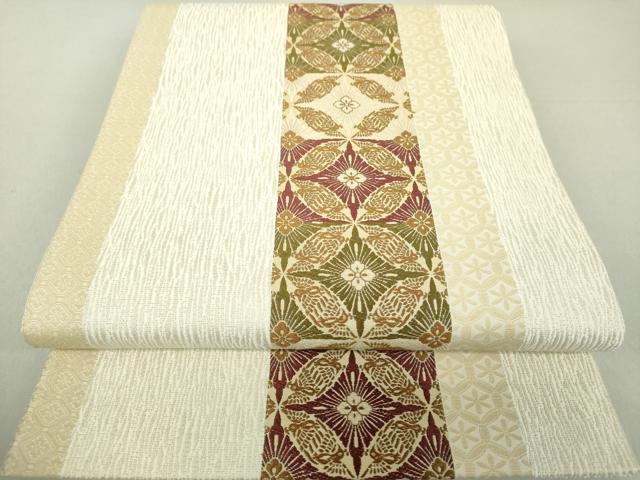 平和屋着物●六通柄袋帯　唐織　献上路七宝　銀通し地　正絹　逸品　未使用　DAAU5161ps