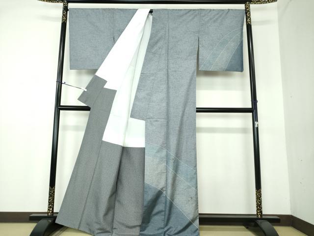 平和屋着物□極上 紬 ワイルドシルク 縞 小千谷織物謹製 証紙・反端付き