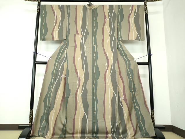 平和屋着物●上質な小紋　作家物　よろけ縞　ロング丈　正絹　逸品　未使用　DAAU5185ps 平和屋着物○上質な小紋 作家物 よろけ縞 ロング丈 正絹 逸品 未