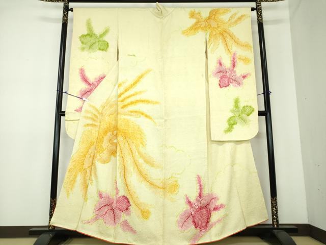 平和屋着物●名門　藤娘きぬたや・総絞り　振袖　鳳凰花文　正絹　逸品　DAAU5211ps