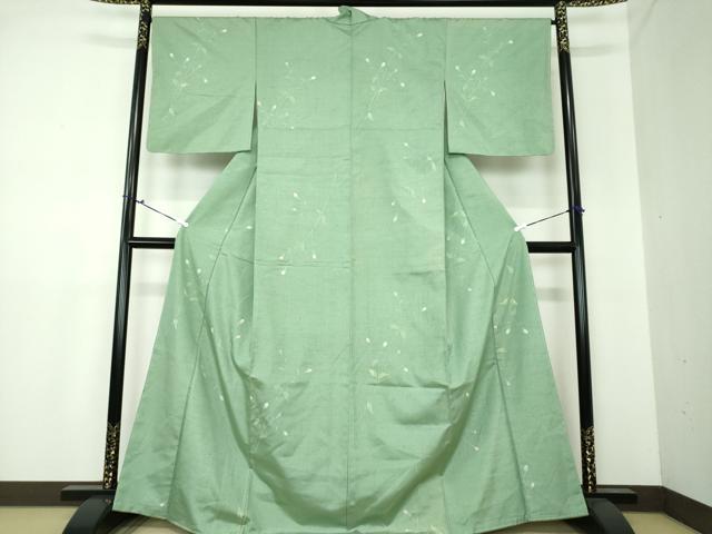 平和屋着物●上質な紬　手描き　草花文　金彩　正絹　逸品　DAAU5219ps