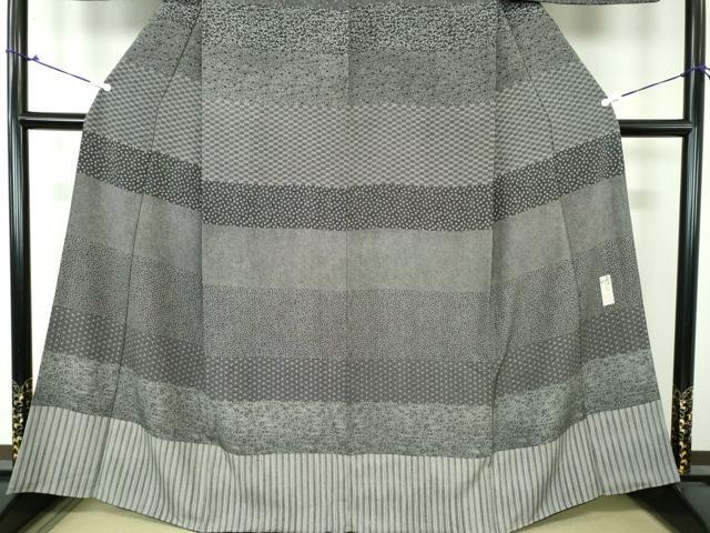 平和屋着物●山下晴三　京友禅競技大会受賞　江戸小紋　訪問着　横段吉祥花文　黒地　正絹　逸品　DAAU5263ps 平和屋着物○山下晴三 京友禅競技大会受賞 江戸小紋 訪問着