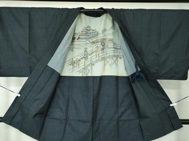 平和屋着物○男性 本場大島紬 アンサンブル 長羽織 亀甲柄 正絹 逸品