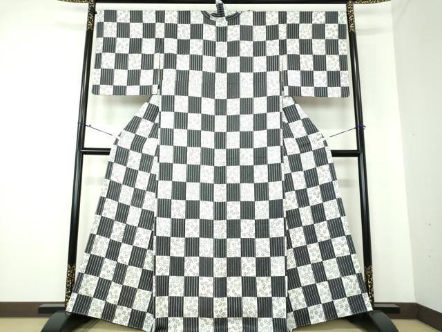 平和屋着物●上質な小紋　舞桜市松　竹節　正絹　逸品　DAAU5299ps