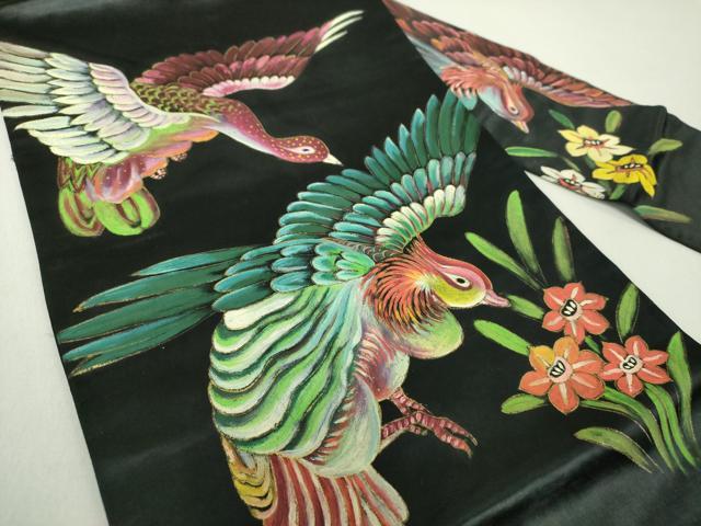 平和屋着物○アンティーク 大正ロマン 九寸名古屋帯 手描き 花鳥文