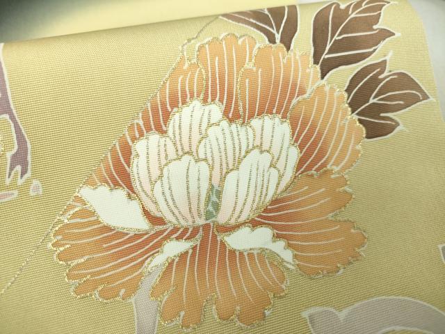 平和屋着物○塩瀬 九寸名古屋帯 駒刺繍 流水枝葉文 金彩 正絹