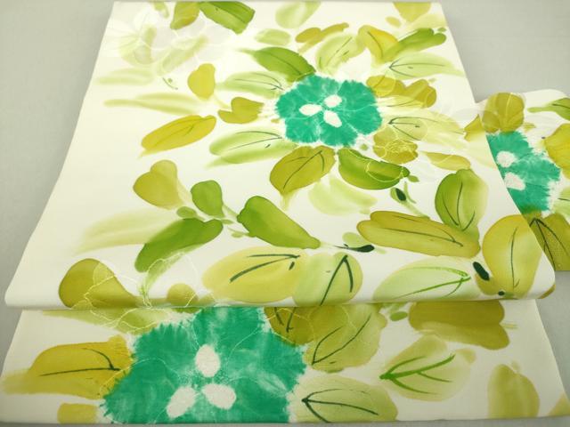 平和屋着物●全通柄九寸名古屋帯　絞り　手描き　地紋起こし　草花文　正絹　逸品　未使用　DAAU5367ps