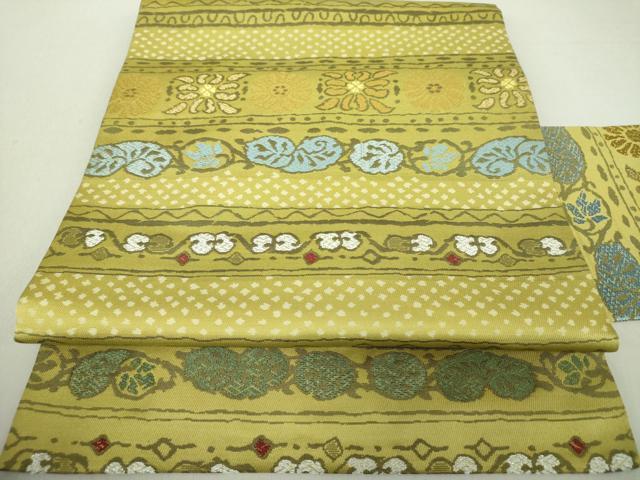 平和屋着物●九寸名古屋帯　横段花文　金銀糸　正絹　逸品　DAAU5381ps