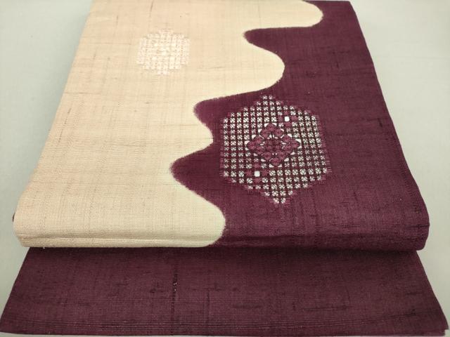 平和屋着物●生紬　九寸開き名古屋帯　刺繍　亀甲花菱　正絹　逸品　DAAU5385ps