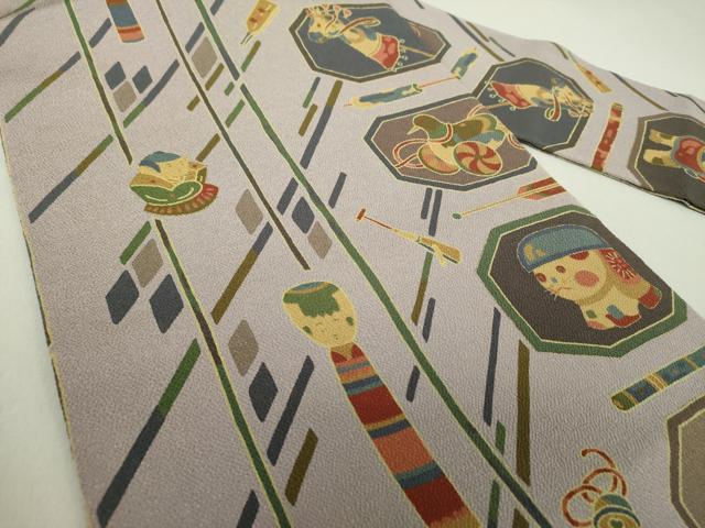 平和屋着物○九寸名古屋帯 玩具文様 鬼しぼ縮緬 金彩 正絹 逸品