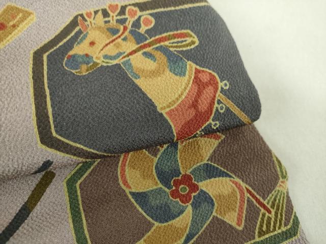 平和屋着物○九寸名古屋帯 玩具文様 鬼しぼ縮緬 金彩 正絹 逸品
