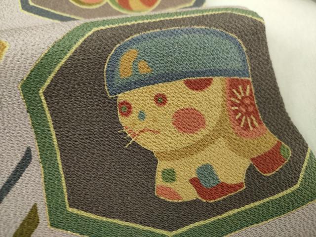 平和屋着物○九寸名古屋帯 玩具文様 鬼しぼ縮緬 金彩 正絹 逸品