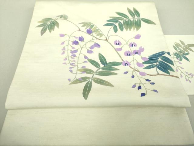 平和屋着物●二代目清次郎　手描き　九寸名古屋帯　藤花房　正絹　逸品　DAAU5394ps